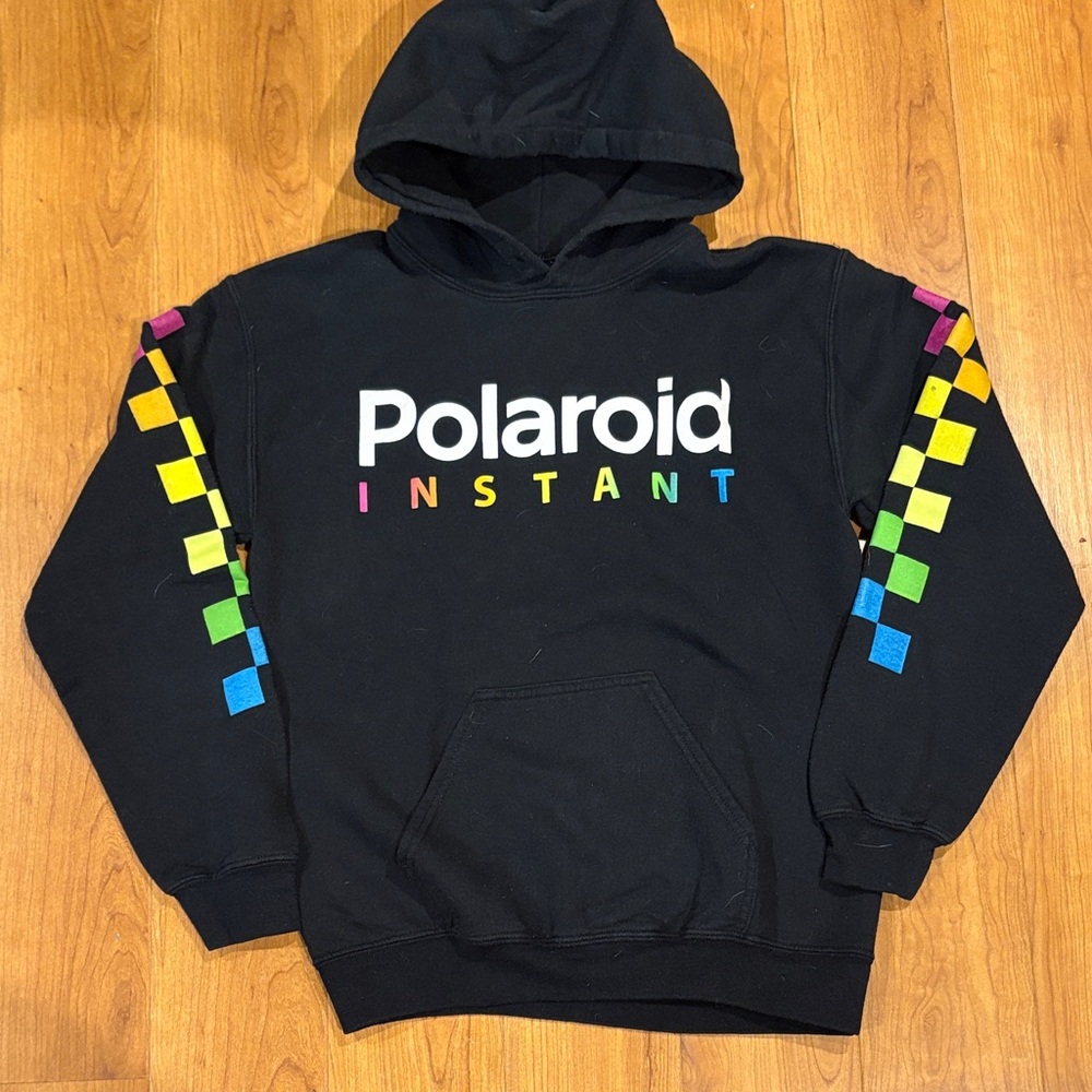 Polaroid Black Hoodie with Vibrant Sleeve Accents